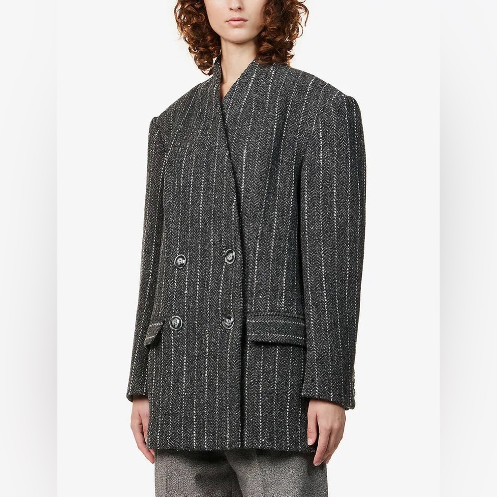 ISABEL MARANT Lila Striped Double-Breasted Wool Coat  FR 34
